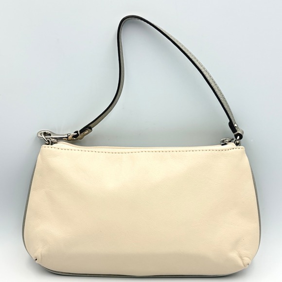 Coach Ivory Pearl Leather Wristlet Small Mini Bag Silver Metallic Trim Pleated - Picture 4 of 9